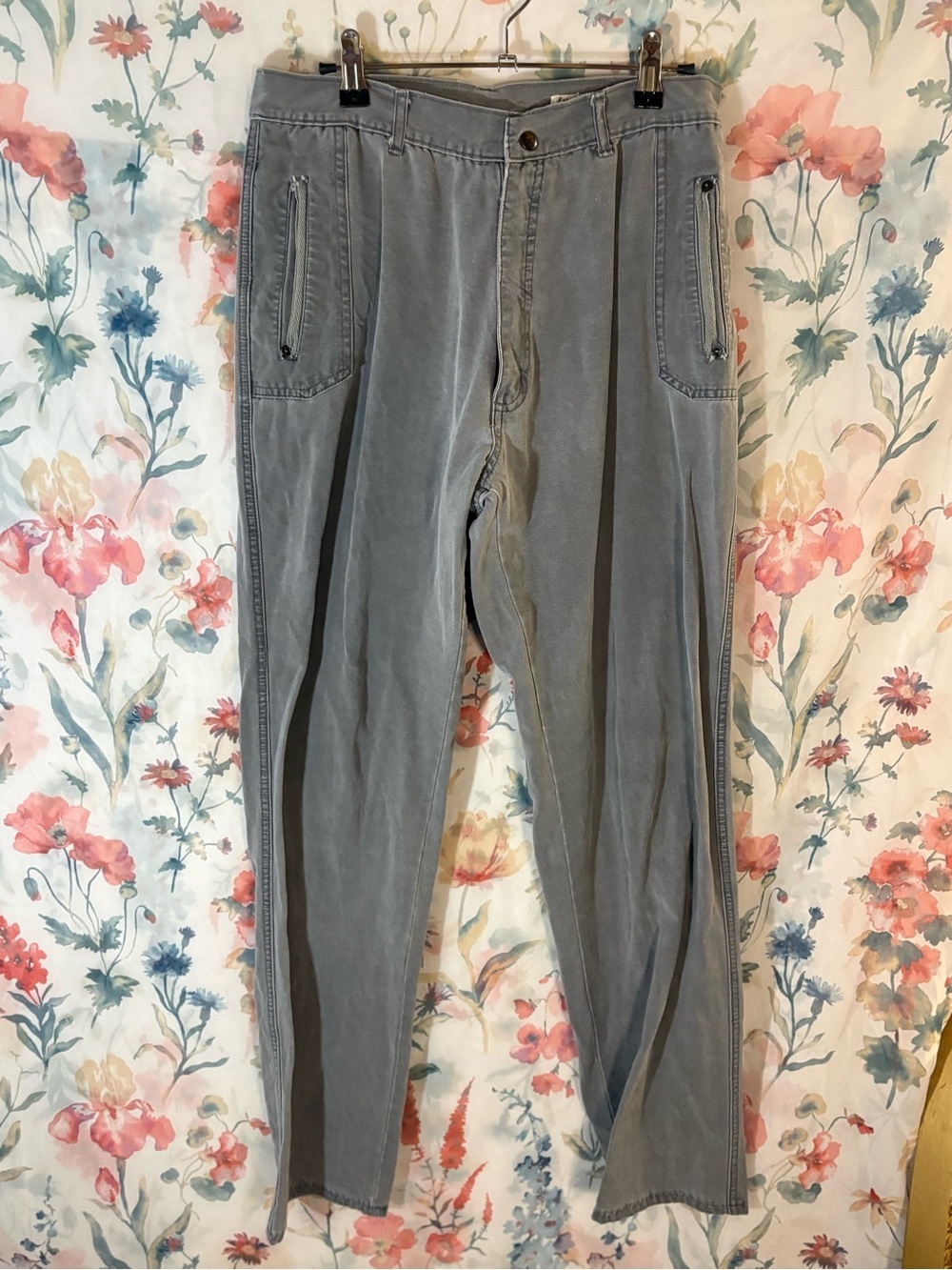 Vintage Light Gray Casual Trousers with Pockets